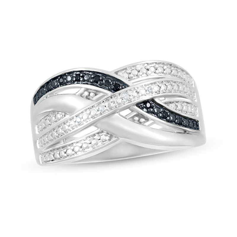 0.04 CT. T.W. Black Enhanced and White Diamond Multi-Row Crossover Ring in Sterling Silver|Peoples Jewellers