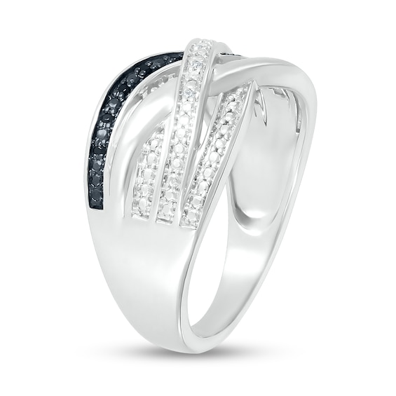 0.04 CT. T.W. Black Enhanced and White Diamond Multi-Row Crossover Ring in Sterling Silver