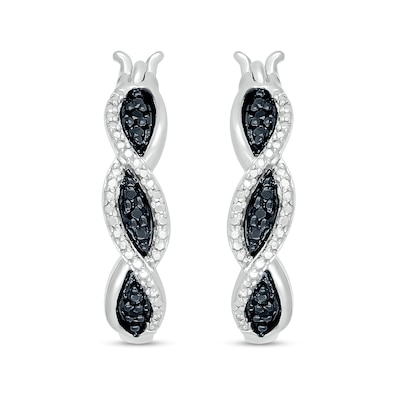 Black Enhanced and White Diamond Accent Twist Hoop Earrings in Sterling Silver