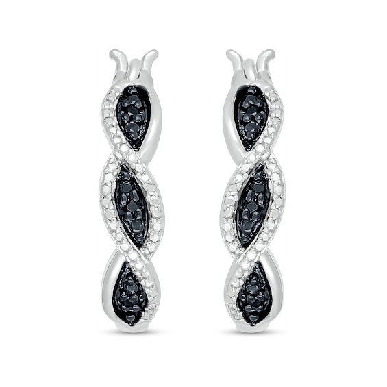 Black Enhanced and White Diamond Accent Twist Hoop Earrings in Sterling Silver