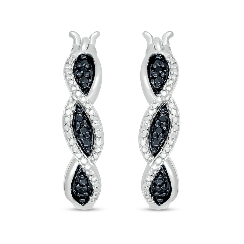 Black Enhanced and White Diamond Accent Twist Hoop Earrings in Sterling Silver|Peoples Jewellers