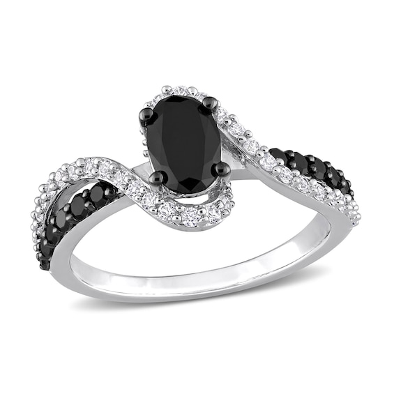 1.00 CT. T.W. Oval Black Enhanced Diamond and White Sapphire Bypass Ring in Sterling Silver