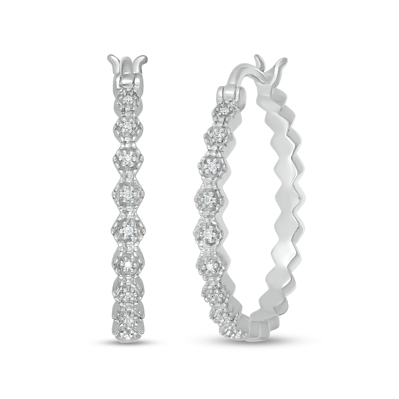 Diamond Accent Zig-Zag Hoop Earrings in Sterling Silver|Peoples Jewellers