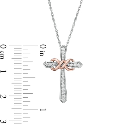 0.145 CT. T.W. Diamond Infinity Loop Cross Pendant in Sterling Silver and 10K Rose Gold