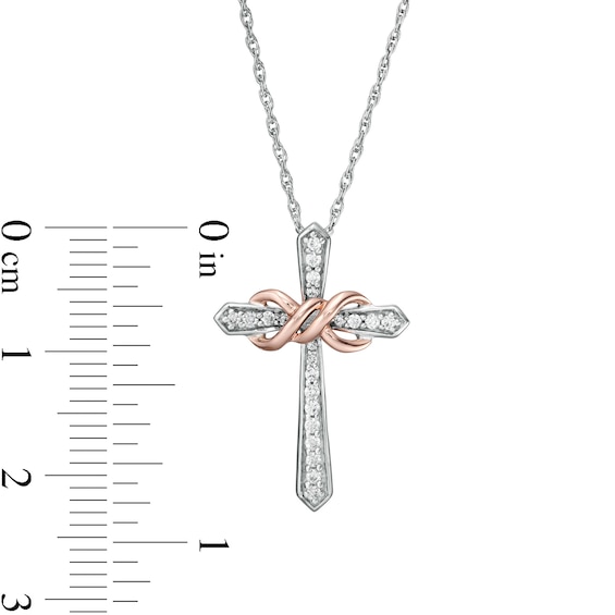 0.145 CT. T.W. Diamond Infinity Loop Cross Pendant in Sterling Silver and 10K Rose Gold