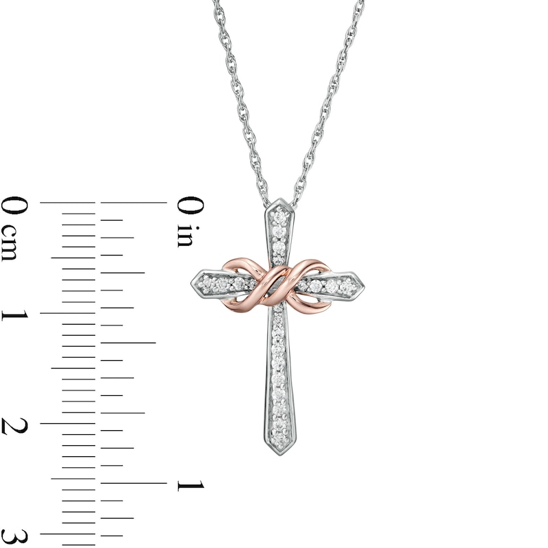 0.145 CT. T.W. Diamond Infinity Loop Cross Pendant in Sterling Silver and 10K Rose Gold|Peoples Jewellers
