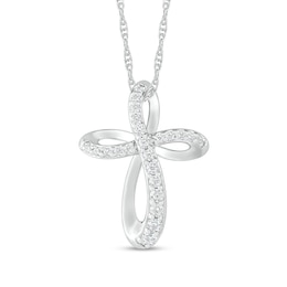 0.29 CT. T.W. Diamond Loop Cross Pendant in Sterling Silver