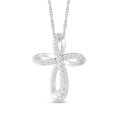 0.29 CT. T.W. Diamond Loop Cross Pendant in Sterling Silver