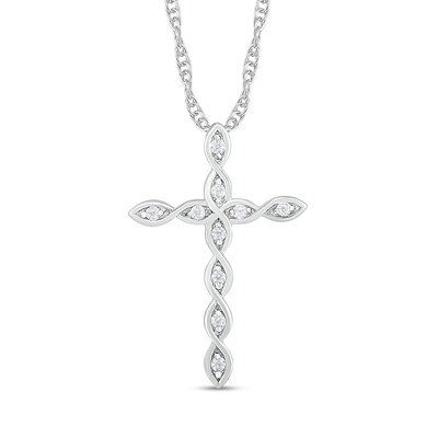 0.085 CT. T.W. Diamond Twist Cross Pendant in 10K White Gold