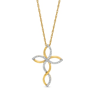 0.145 CT. T.W. Diamond Twist Cross Pendant in 10K Gold