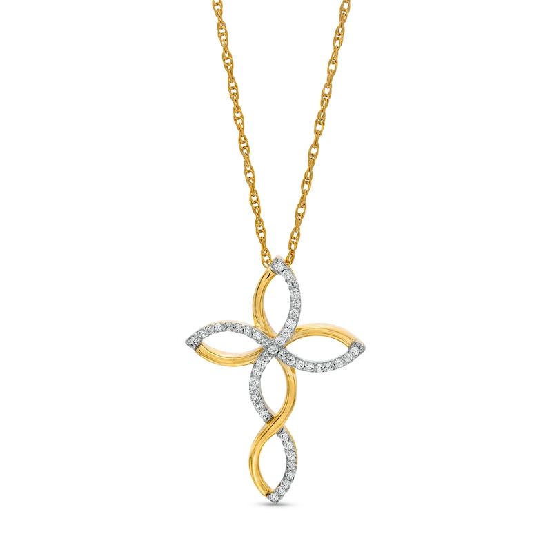 0.145 CT. T.W. Diamond Twist Cross Pendant in 10K Gold|Peoples Jewellers