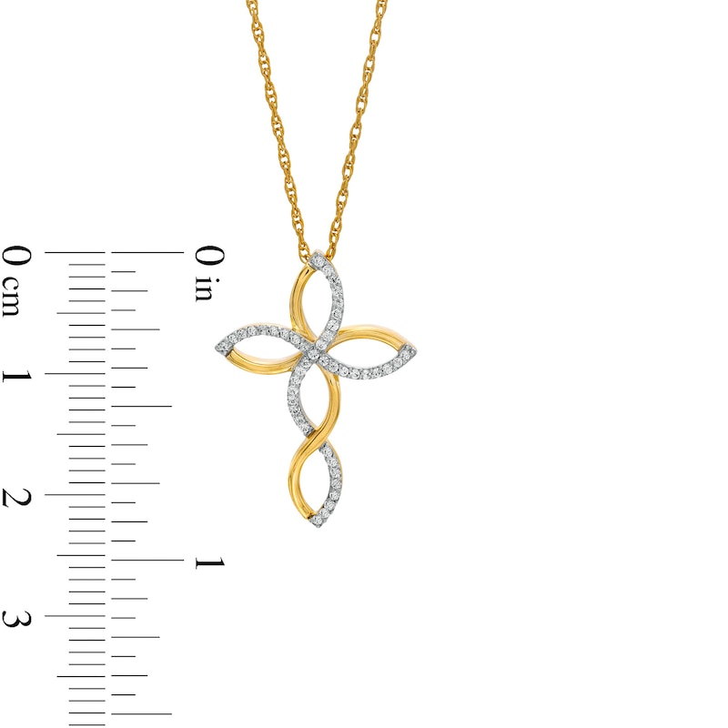 0.145 CT. T.W. Diamond Twist Cross Pendant in 10K Gold
