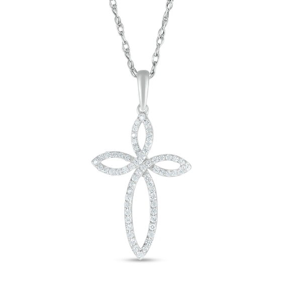 0.18 CT. T.W. Diamond Loop Cross Pendant in Sterling Silver