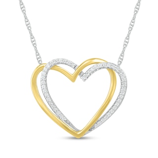 0.117 CT. T.W. Diamond Interlocking Hearts Necklace in Sterling Silver and 10K Gold