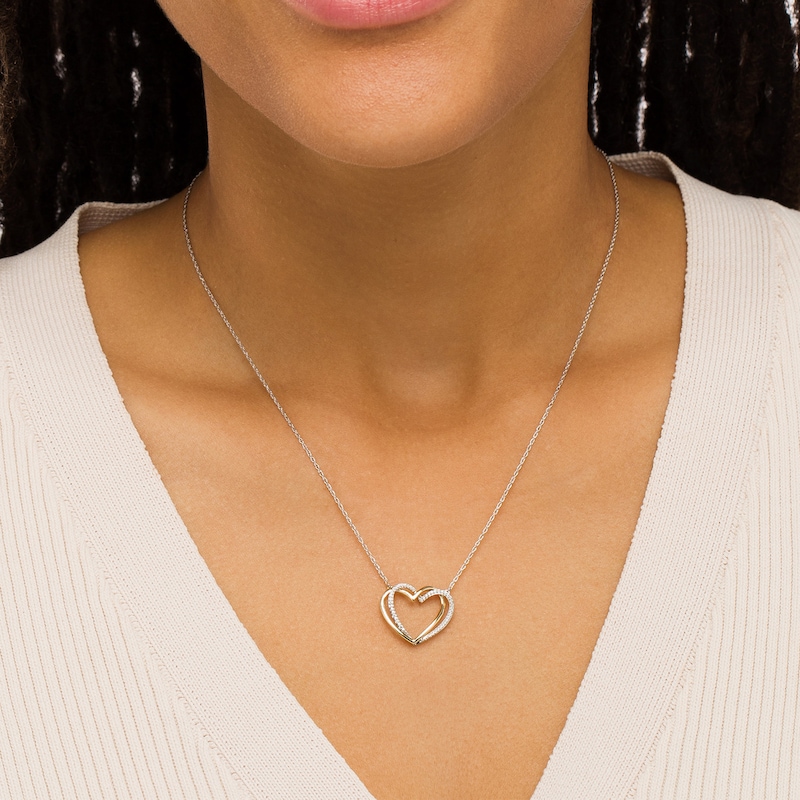 0.117 CT. T.W. Diamond Interlocking Hearts Necklace in Sterling Silver and 10K Gold|Peoples Jewellers
