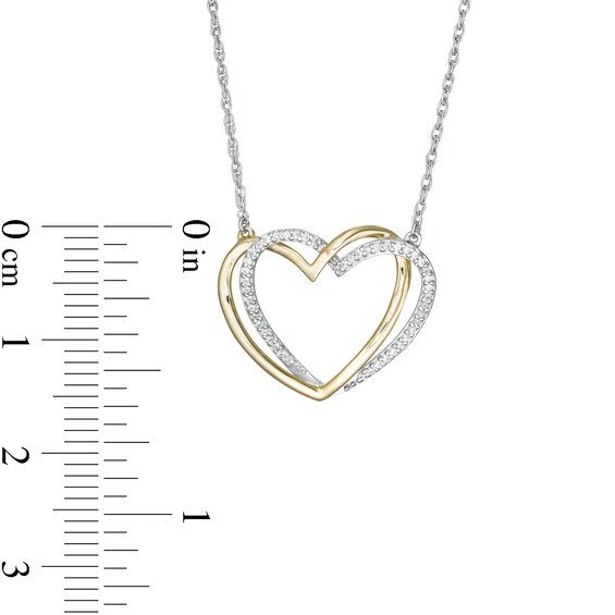 0.117 CT. T.W. Diamond Interlocking Hearts Necklace in Sterling Silver and 10K Gold