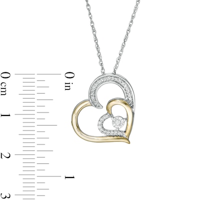 0.085 CT. T.W. Diamond Double Heart Pendant in Sterling Silver and 10K Gold