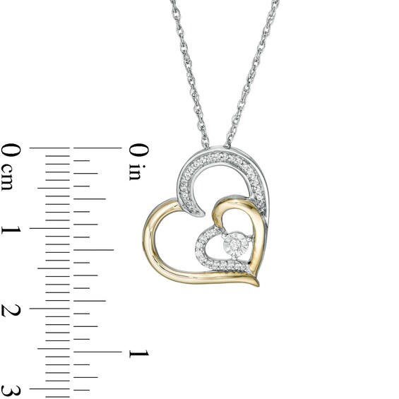 0.085 CT. T.W. Diamond Double Heart Pendant in Sterling Silver and 10K Gold