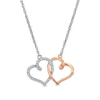 0.085 CT. T.W. Diamond Interlocking Heart Necklace in Sterling Silver and 10K Rose Gold