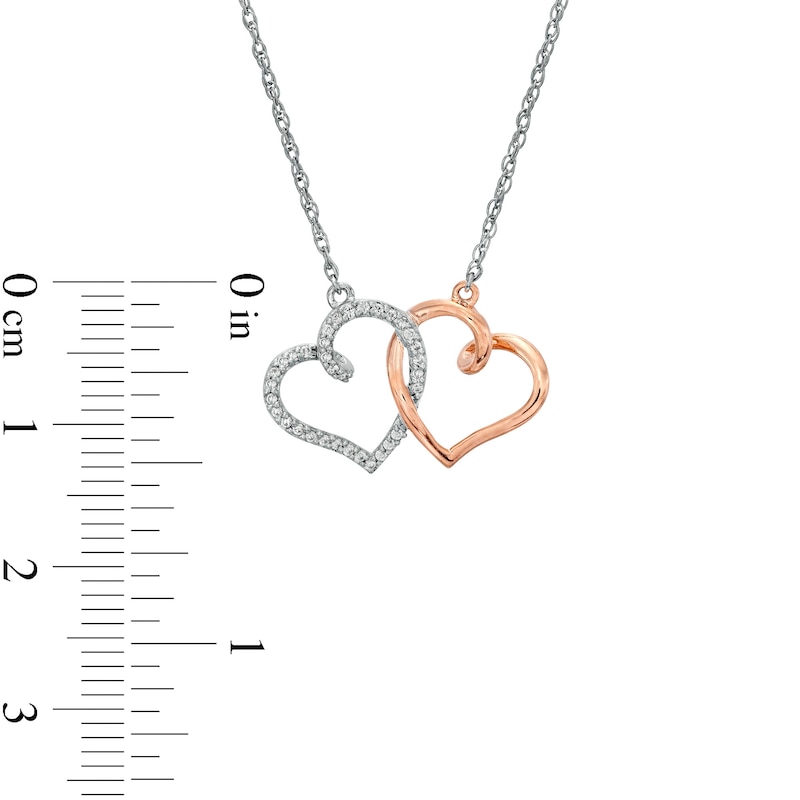 0.085 CT. T.W. Diamond Interlocking Heart Necklace in Sterling Silver and 10K Rose Gold