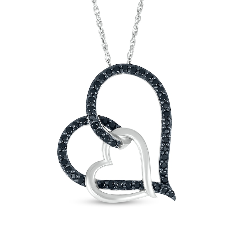 0.37 CT. T.W. Black Enhanced Diamond Heart Link Pendant in Sterling Silver