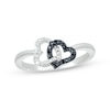 Thumbnail Image 0 of 0.04 CT. T.W. Black Enhanced and White Diamond Heart Link Ring in Sterling Silver