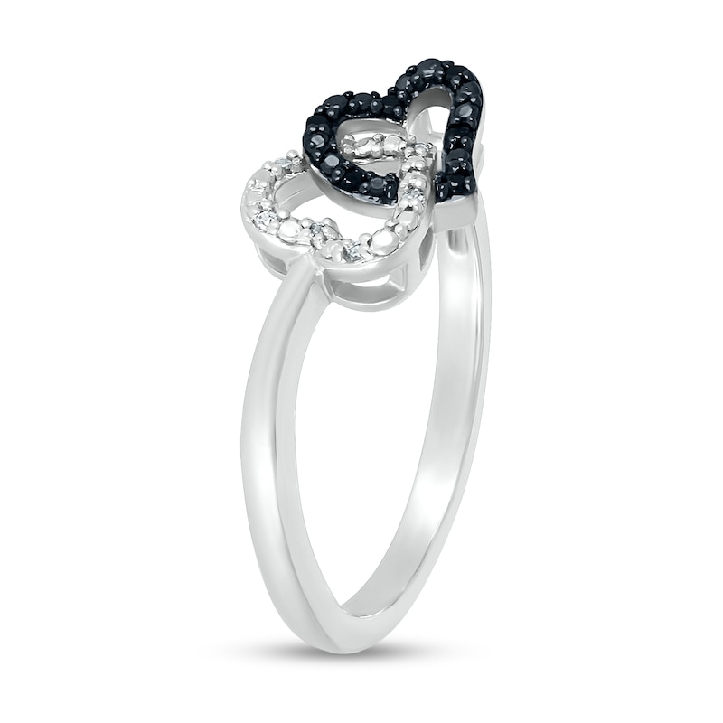 0.04 CT. T.W. Black Enhanced and White Diamond Heart Link Ring in Sterling Silver|Peoples Jewellers