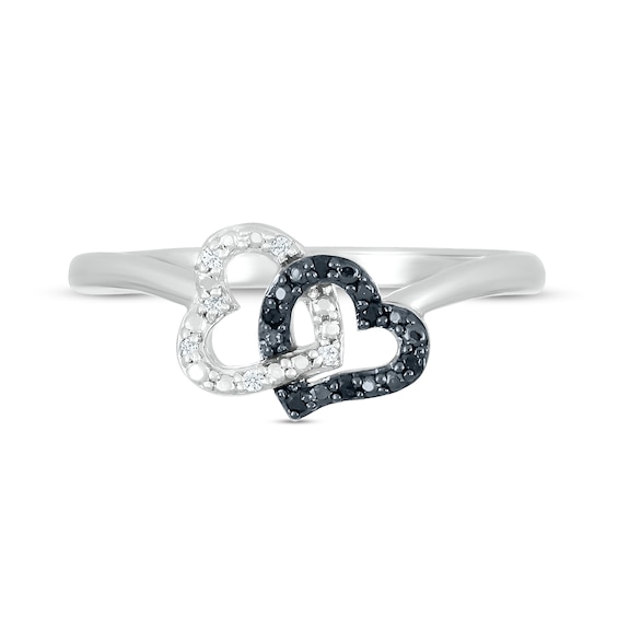 0.04 CT. T.W. Black Enhanced and White Diamond Heart Link Ring in Sterling Silver