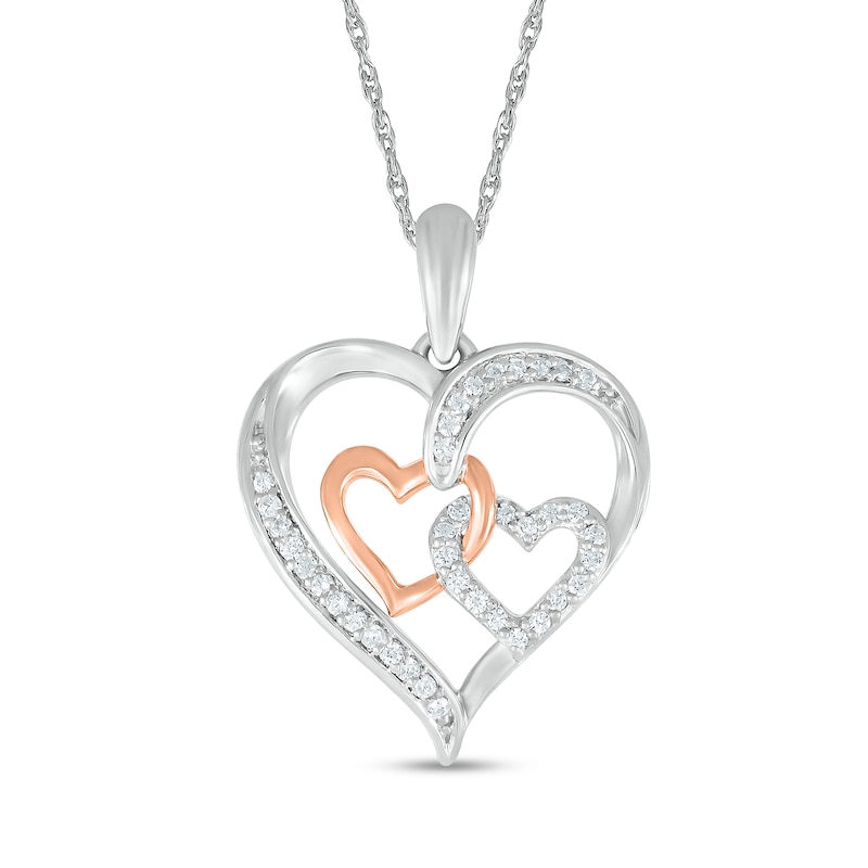 0.145 CT. T.W. Diamond Interlocking Heart Trio Pendant in Sterling Silver and 10K Rose Gold|Peoples Jewellers