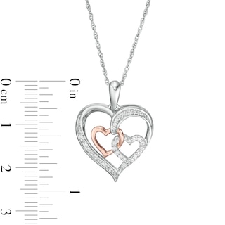 0.145 CT. T.W. Diamond Interlocking Heart Trio Pendant in Sterling Silver and 10K Rose Gold