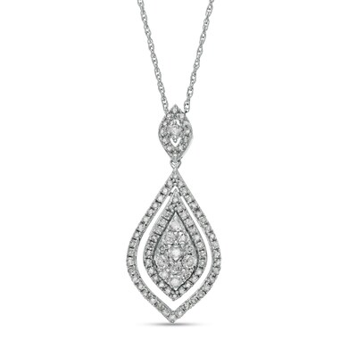 0.95 CT. T.W. Diamond Flame Teardrop Pendant in 10K White Gold