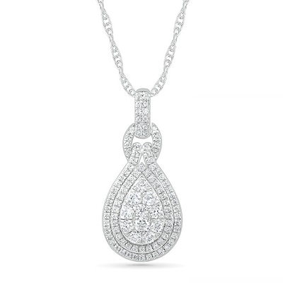 0.69 CT. T.W. Composite Pear Diamond Double Teardrop Frame Doorknocker Pendant in 10K White Gold