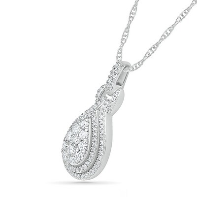 0.69 CT. T.W. Composite Pear Diamond Double Teardrop Frame Doorknocker Pendant in 10K White Gold