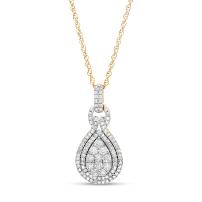 0.69 CT. T.W. Composite Pear Diamond Teardrop Frame Doorknocker Pendant in 10K Gold