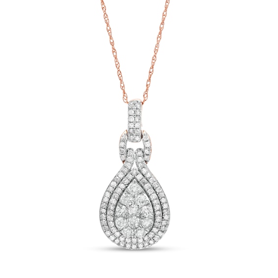 0.69 CT. T.W. Composite Pear Diamond Teardrop Frame Doorknocker Pendant in 10K Rose Gold