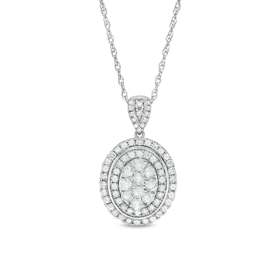 0.95 CT. T.W. Composite Oval Diamond Frame Pendant in 10K White Gold