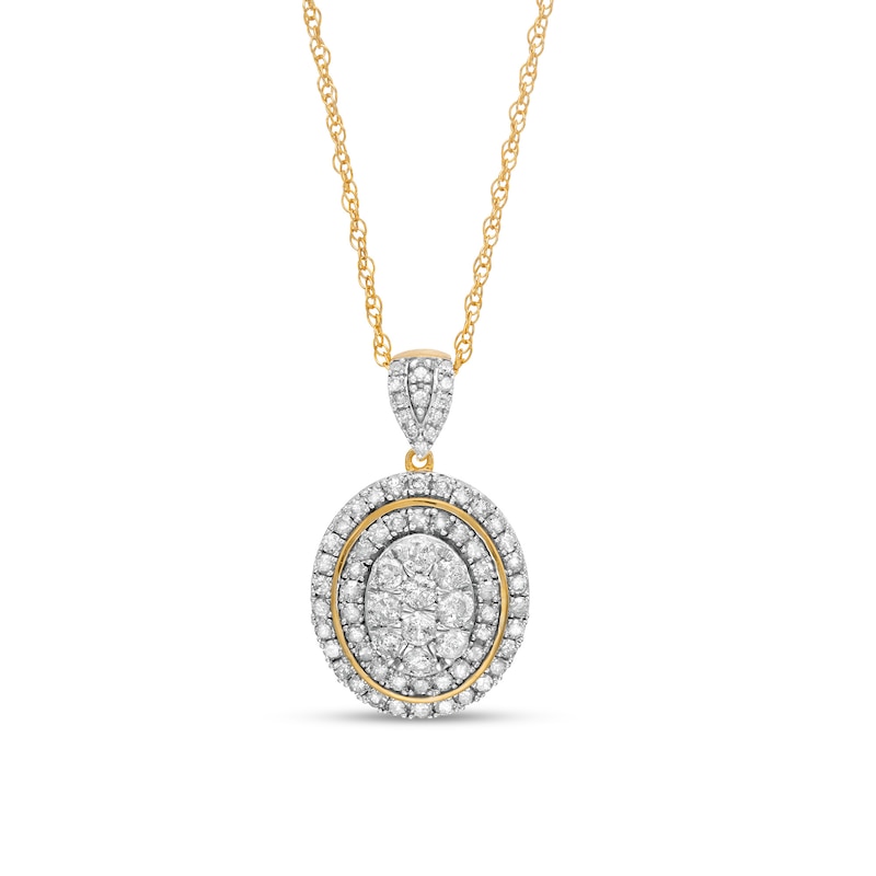 0.95 CT. T.W. Composite Oval Diamond Double Frame Pendant in 10K Gold|Peoples Jewellers