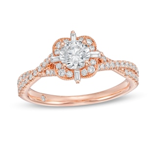 Emmy London 0.90 CT. T.W. Certified Diamond Ornate Frame Engagement Ring in 18K Rose Gold (F/VS2)