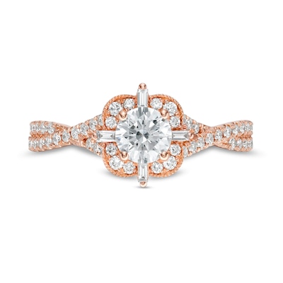 Emmy London 0.90 CT. T.W. Certified Diamond Ornate Frame Engagement Ring in 18K Rose Gold (F/VS2)