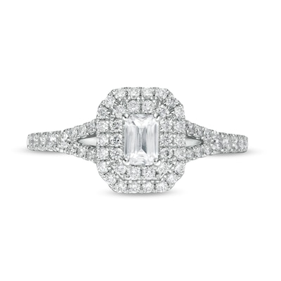 Emmy London 0.80 CT. T.W. Certified Emerald-Cut Diamond Double Frame Engagement Ring in 18K Gold (F/VS2