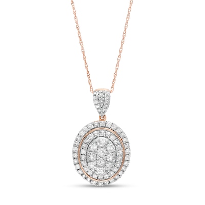 0.95 CT. T.W. Composite Oval Diamond Frame Pendant in 10K Rose Gold