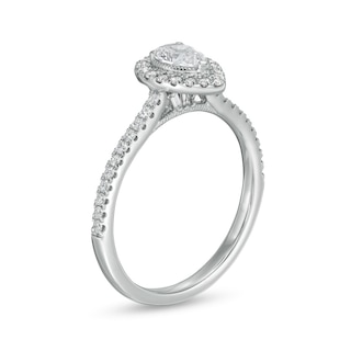 Emmy London 0.60 CT. T.W. Certified Pear-Shaped Diamond Frame Engagement Ring in 18K White Gold (F/VS2)