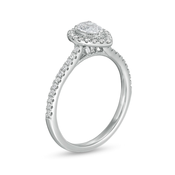 Emmy London 0.60 CT. T.W. Certified Pear-Shaped Diamond Frame Engagement Ring in 18K White Gold (F/VS2)