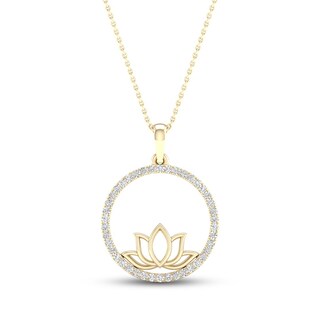 By Women for Women 0.25 CT. T.W. Diamond Circle Outline Lotus Flower Pendant in 10K Gold