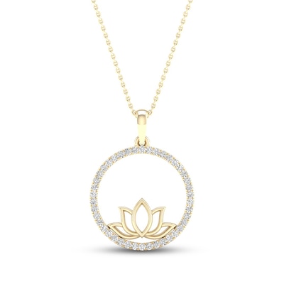 By Women for Women 0.25 CT. T.W. Diamond Circle Outline Lotus Flower Pendant in 10K Gold