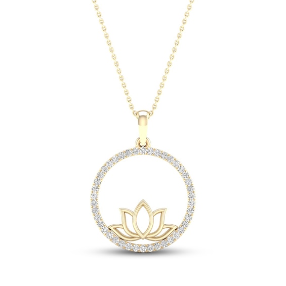 By Women for Women 0.25 CT. T.W. Diamond Circle Outline Lotus Flower Pendant in 10K Gold