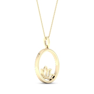 By Women for Women 0.25 CT. T.W. Diamond Circle Outline Lotus Flower Pendant in 10K Gold