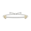 By Women for Women 0.25 CT. T.W. Diamond Lotus Flower Bar Bolo Bracelet in Sterling Silver and 10K Gold – 9.5"