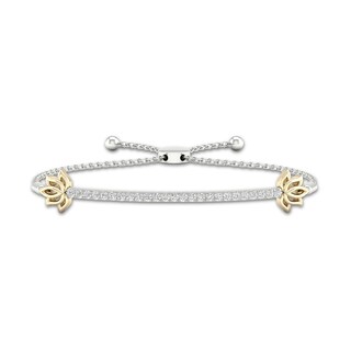 By Women for Women 0.25 CT. T.W. Diamond Lotus Flower Bar Bolo Bracelet in Sterling Silver and 10K Gold – 9.5"