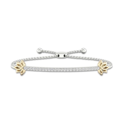 By Women for Women 0.25 CT. T.W. Diamond Lotus Flower Bar Bolo Bracelet in Sterling Silver and 10K Gold – 9.5"